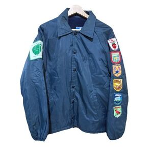 Champion Jacket Mens Blue Lined‎ Bishop Kearney w Travel Patches Vintage Medium